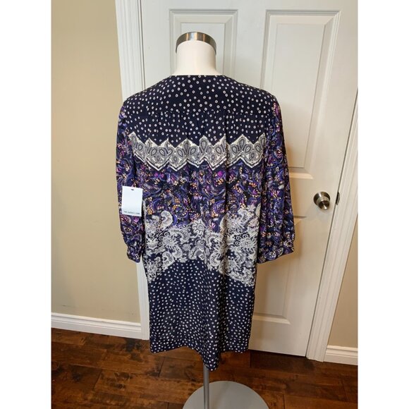 SALONI Purple Blue Silk Paisley Print Lace-Up Mini Tunic Dress NWT, Size 10 - Picture 5 of 6